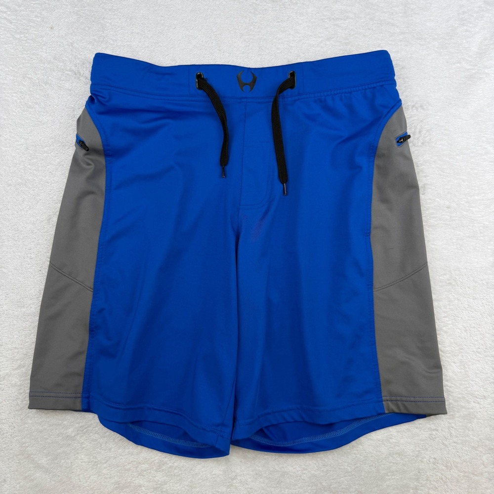 Hylete Above Knee Training Shorts Mens Medium Blue Grey Athletic Gym Workout